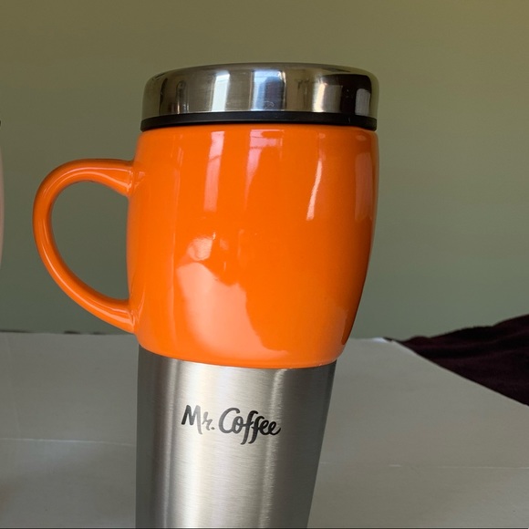 Mr.Coffee stainless Steel & Orange Ceramic travel Mug 16 Oz insulated coffee mug - Picture 2 of 8